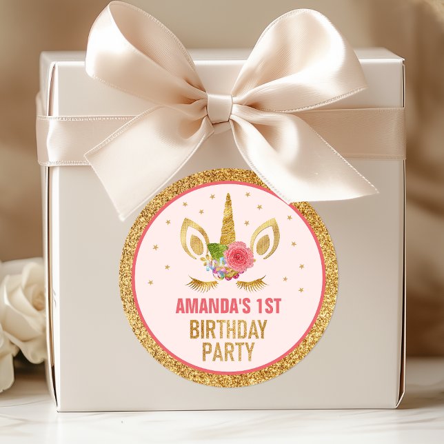 Adesivo Redondo Festa de aniversário Mágica Dourada de face de Uni (Criador carregado)