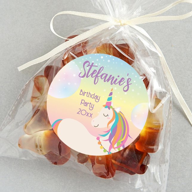 Adesivo Redondo Festa de aniversário Magical Rainbow Unicorn Girl (Criador carregado)