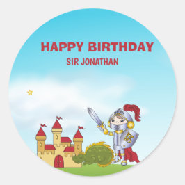 Adesivo Redondo Festa de aniversário Medieval do Dragão Cavaleiro