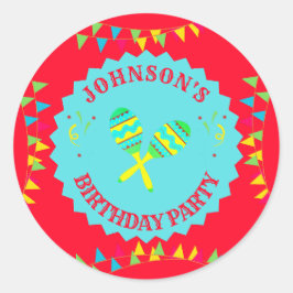 Adesivo Redondo Festa de aniversário Mexicana Fiesta Maracas