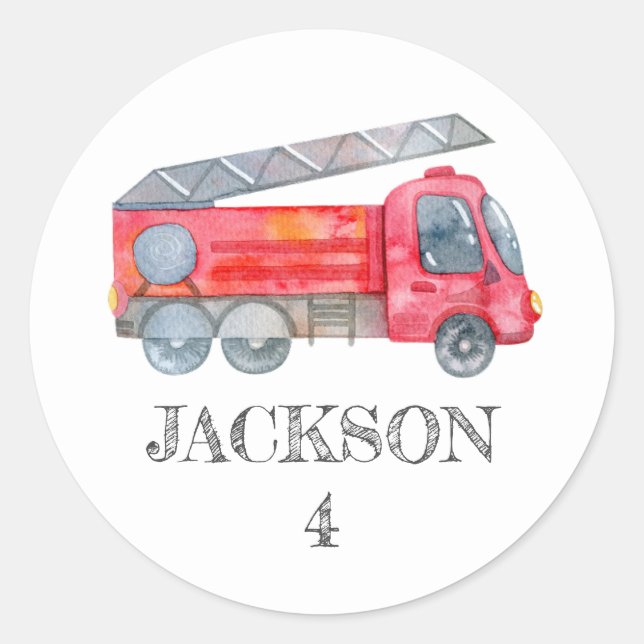 Adesivo Redondo Festa de aniversário Mínima Moderna de Bombeiros (Frente)