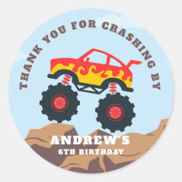 Adesivo Redondo Festa de aniversário Monster Truck Boy