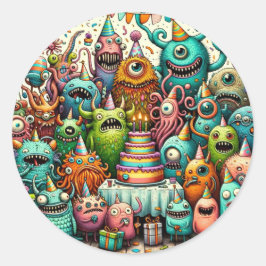 Adesivo Redondo Festa de aniversário monstro