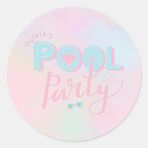 Adesivo Redondo Festa de aniversário na piscina para qualquer idad