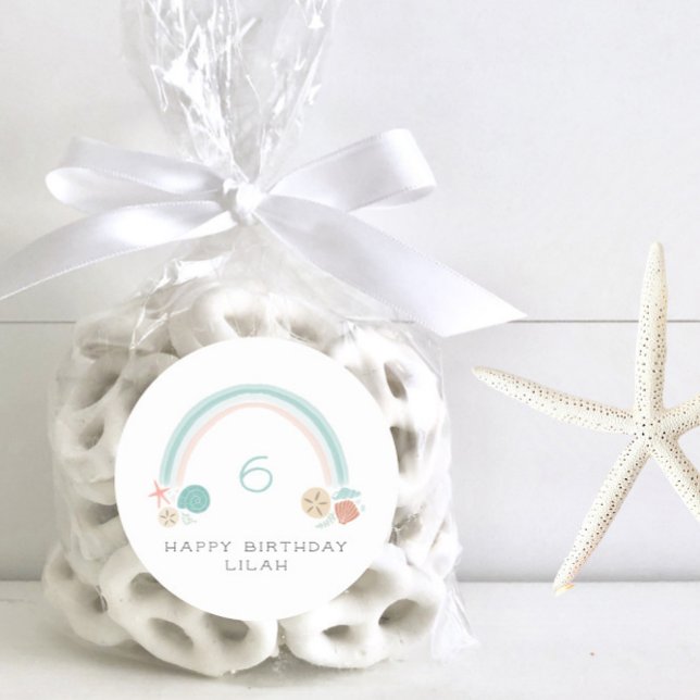 Adesivo Redondo Festa de aniversário Náutica do Arco-íris da Seash (Criador carregado)