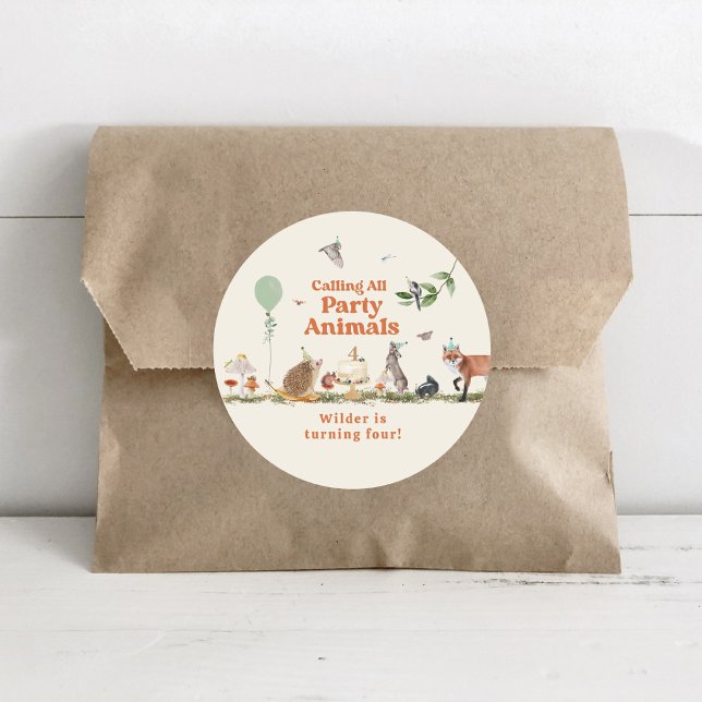 Adesivo Redondo Festa de aniversário Neutral de Animais do Partido (Criador carregado)