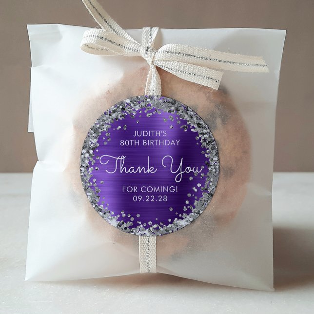 Adesivo Redondo Festa de aniversário Obrigado Glitter Prateado Rox (Criador carregado)