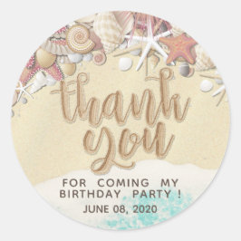 Adesivo Redondo Festa de aniversário Obrigado Summer Beach Starfis