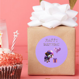 Adesivo Redondo Festa de aniversário para crianças de cãozinho doc