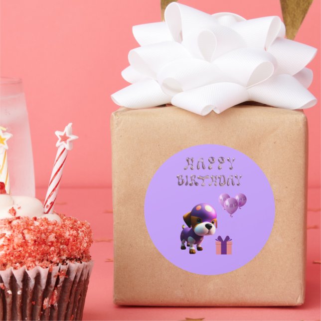 Adesivo Redondo Festa de aniversário para crianças de cãozinho doc (Festa)