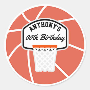 Adesivo Redondo Festa de aniversário personalizada de basquetebol