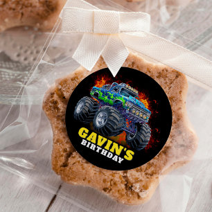 Adesivo Redondo Festa de aniversário Personalizada Monster Truck