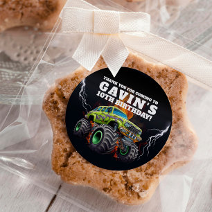 Adesivo Redondo Festa de aniversário Personalizada Monster Truck E