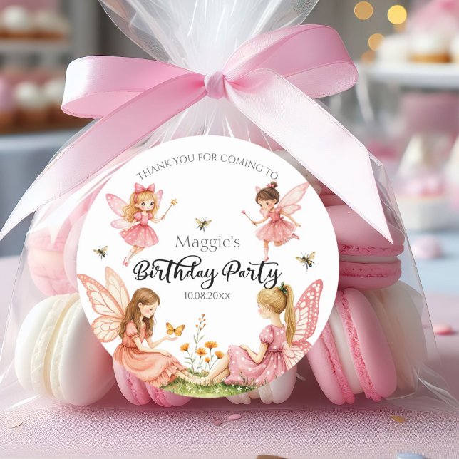 Adesivo Redondo Festa de aniversário Pink Fairies (Criador carregado)