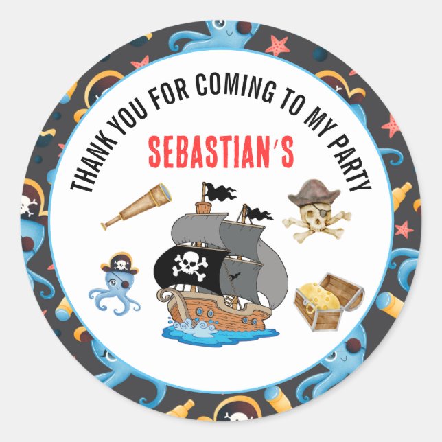 Adesivo Redondo festa de aniversário pirata (Frente)