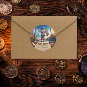 Adesivo Redondo Festa de aniversário Pirata da Ilha Tropical