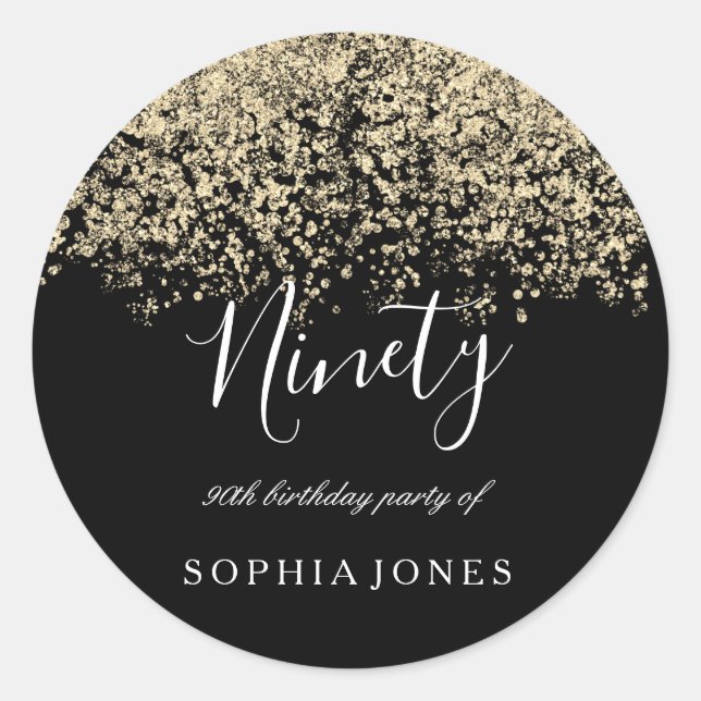 Adesivo Redondo festa de aniversário Preta de Confetti Glitter Dou (Frente)
