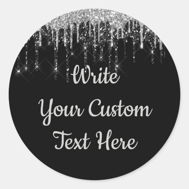 Adesivo Redondo Festa de Aniversário Preto e Prata Glitter (Frente)