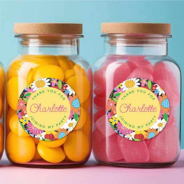Adesivo Redondo Festa de aniversário Quic do Jardim das Flores Col (Colorful Whimsical Spring Flowers Garden Chic Girl's Birthday Party Favor Round Sticker @ fat_fa_tin)