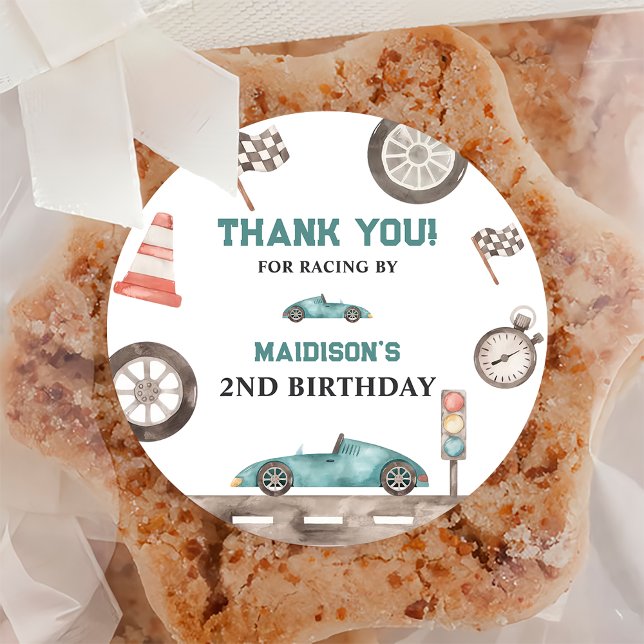 Adesivo Redondo Festa de aniversário Race Car Boy (Criador carregado)