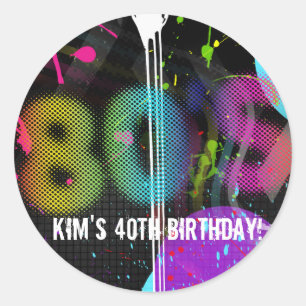 Adesivo Redondo festa de aniversário retro do respingo do