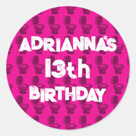 Adesivo Redondo Festa de aniversário Rosa de Toilet Skibidi