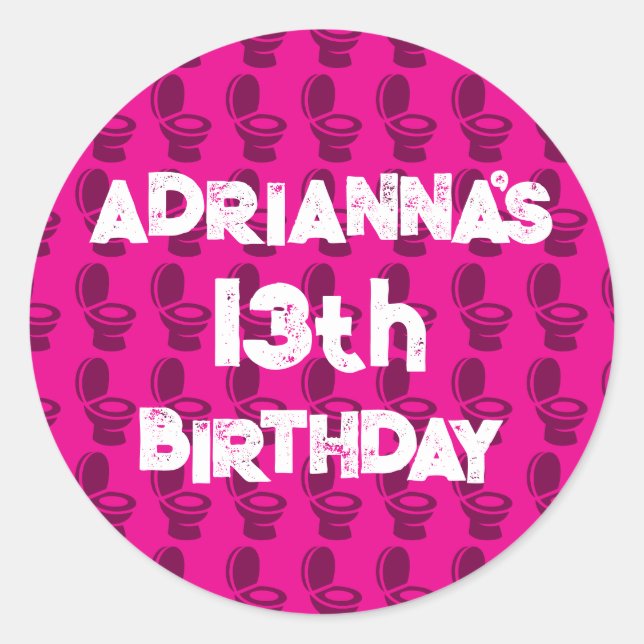 Adesivo Redondo Festa de aniversário Rosa de Toilet Skibidi (Frente)