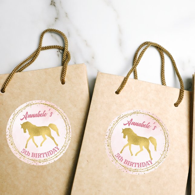 Adesivo Redondo Festa de aniversário rosa e dourada (Criador carregado)