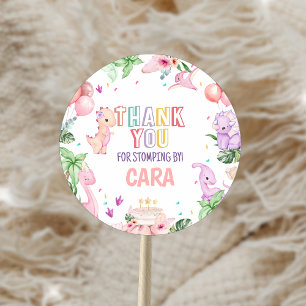 Adesivo Redondo Festa de aniversário Rosa Safari Dinossauro