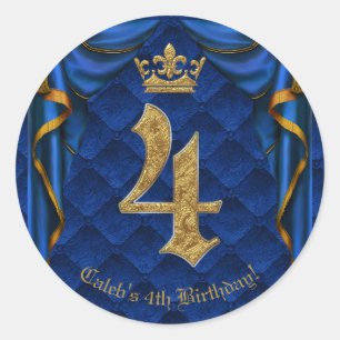 Adesivo Redondo Festa de Aniversário Royal Azul e Coroa Dourada QU