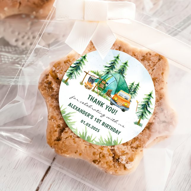 Adesivo Redondo Festa de aniversário russa de Camping Mountain (Criador carregado)