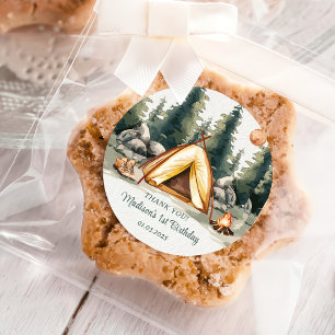 Adesivo Redondo Festa de aniversário russa de Camping Mountain