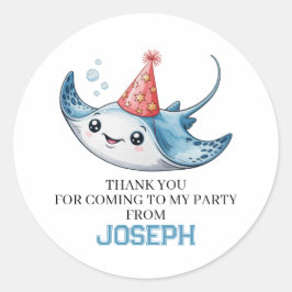 Adesivo Redondo Festa de aniversário Stingray Obrigado