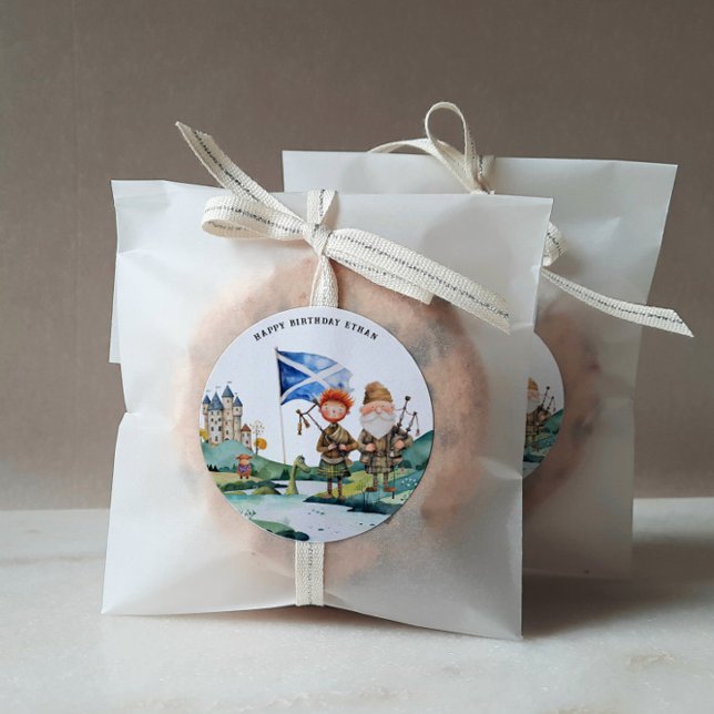 Adesivo Redondo Festa de aniversário Tesoita Escocês (Criador carregado)