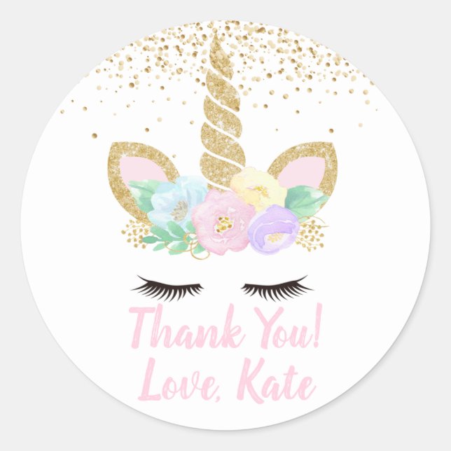 Adesivo Redondo Festa de aniversário Unicorn (Frente)