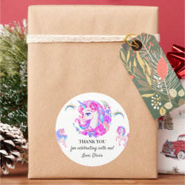 Adesivo Redondo Festa de aniversário Unicorn editável