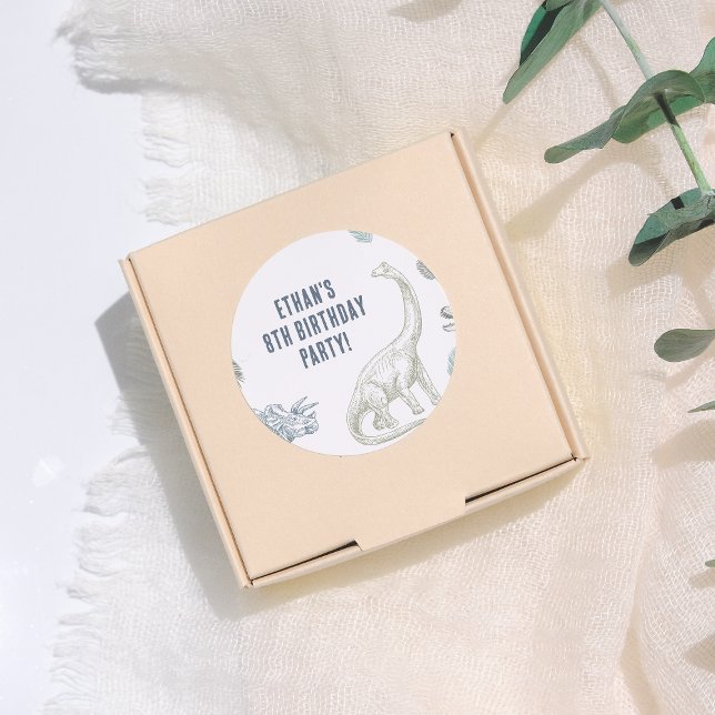 Adesivo Redondo Festa de aniversário Verde e Azul do Dinossauro (Criador carregado)