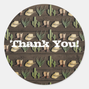 Adesivo Redondo Festa de Aniversário Western Rodeio Caubói Rústico