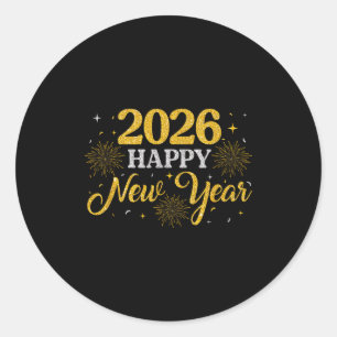 Adesivo Redondo Festa de Ano Novo 2026 Fogos de Artifício Família
