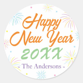 Adesivo Redondo Festa de Ano Novo de Cor Plana - Branca