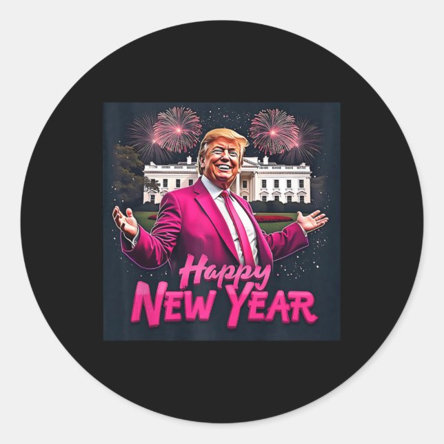Adesivo Redondo Festa de Ano Novo do Funny Trump 2025 Trump Ano No (Frente)
