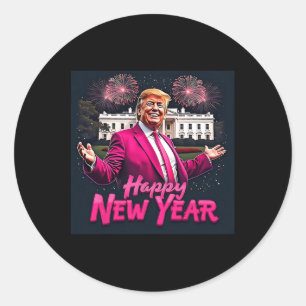 Adesivo Redondo Festa de Ano Novo do Funny Trump 2025 Trump Ano No
