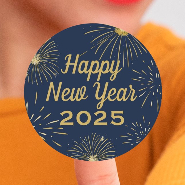 Adesivo Redondo Festa de Ano Novo Feliz 2025 Azul Marinho Elegante (Gold Navy Blue Elegant 2025 Happy New Year Party Classic Round Sticker
)