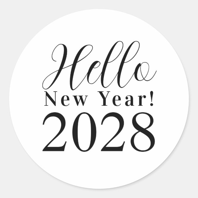 Adesivo Redondo Festa de Ano Novo, Preta e Branco (Frente)