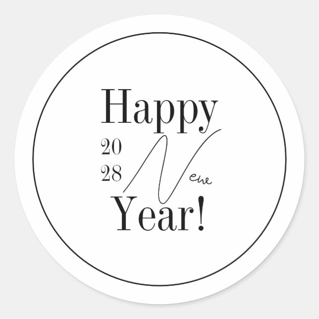 Adesivo Redondo Festa de Ano Novo Preto e Branco (Frente)