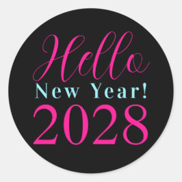 Adesivo Redondo Festa de Ano Novo, Rosa Quente Preto