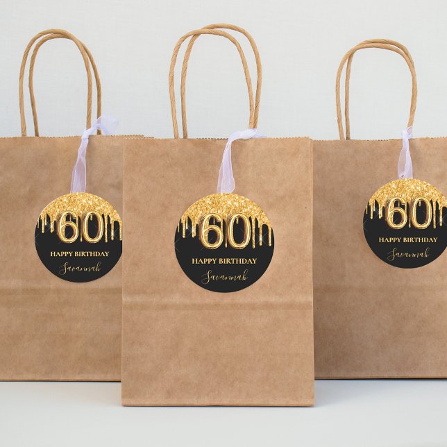 Adesivo Redondo Festa de balões de ouro preto de 60 anos (Criador carregado)