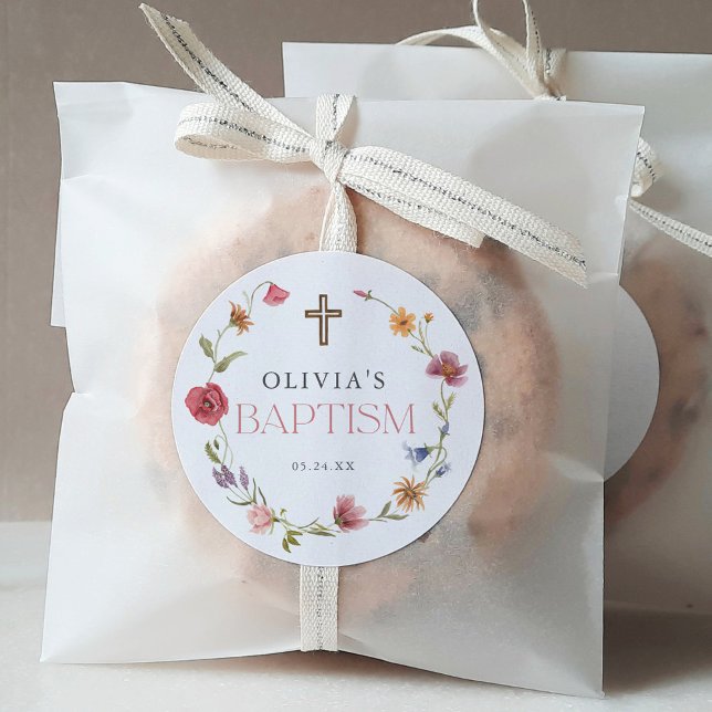 Adesivo Redondo Festa de Batismo de Garota Floral Primavera de Flo (Criador carregado)