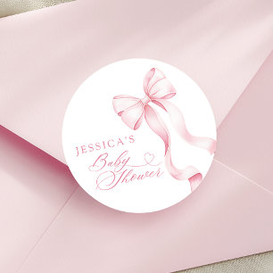 Adesivo Redondo Festa de Bebê com Laço Rosa