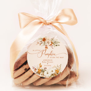 Adesivo Redondo Festa de bebê rústica pequena abóbora de outono